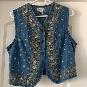 Embroidered jean vest